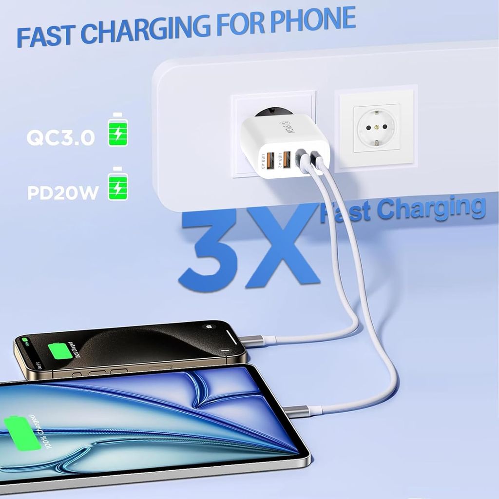 SiGN Snabbladdare USB-C & 3xUSB-A, PD & Q.C 3.0, 36W - Vit