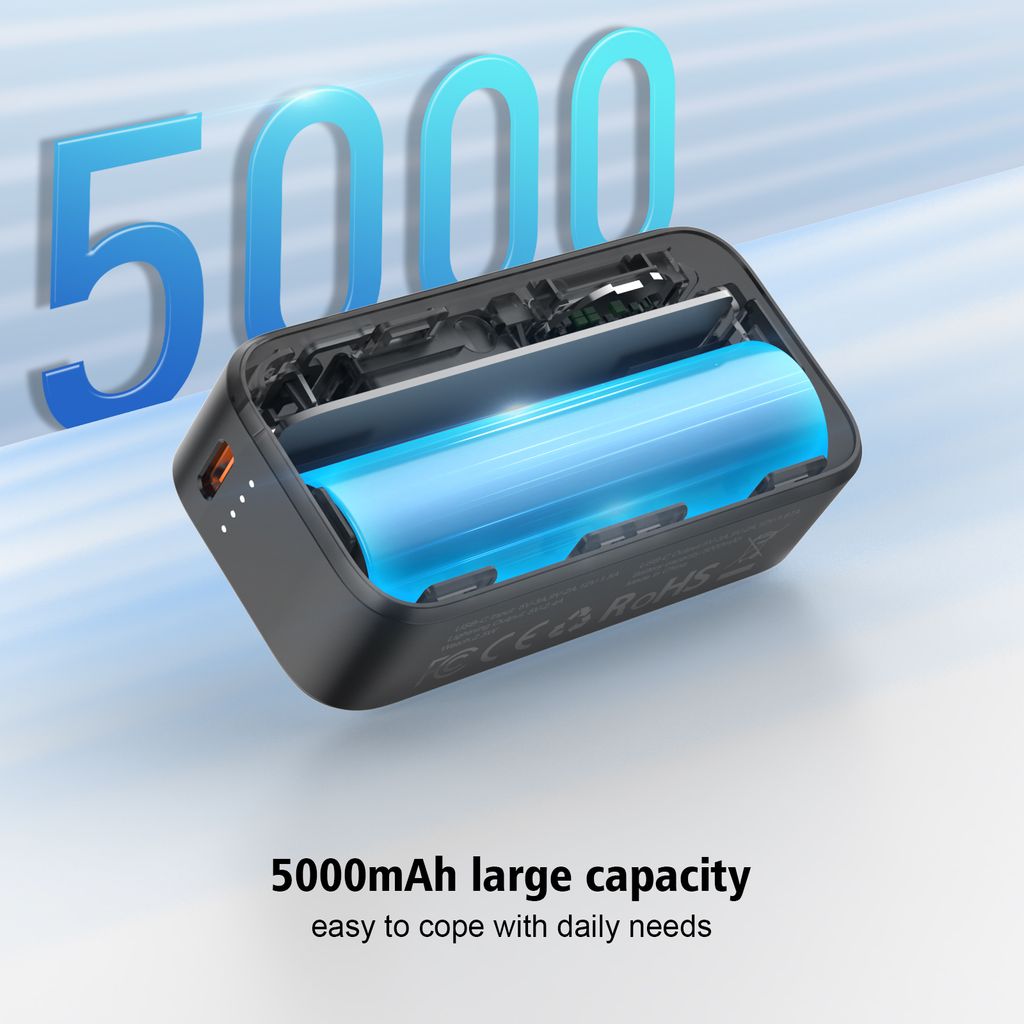 SiGN 5000mAh Powerbank Snabbladdning med Inbyggd USB-C-kabel