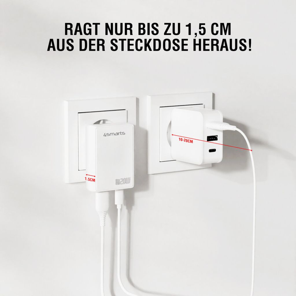 4Smarts Vegglader FlatPlug Duos 20W GaN – USB-C/USB-A – Hvit