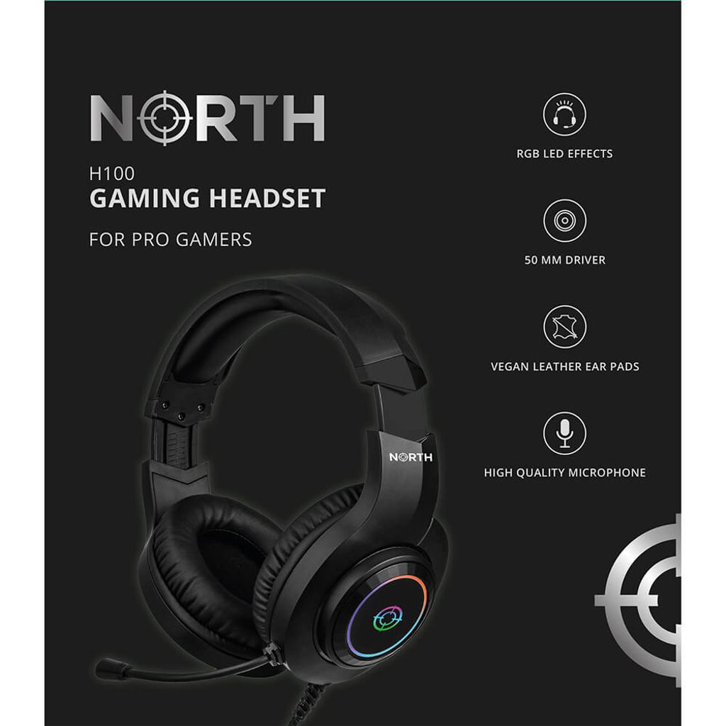 NORTH H100 Gaming-headset Over-ear RGB – Svart