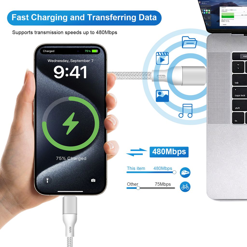 SiGN USB-C - USB-C -kaapeli 60W PD, 3m - Valkoinen