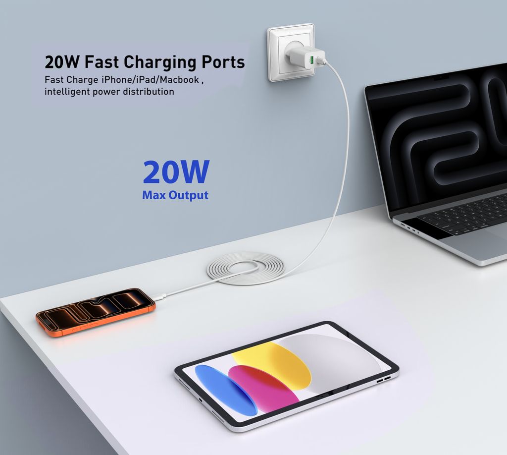 SiGN Hurtiglader USB og USB-C, PD og Q.C3.0, 3.5A, 20W - Hvit