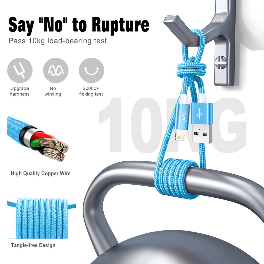 SIGN USB til Lightning-kabel, 2,4A, 2m, nylon - blå