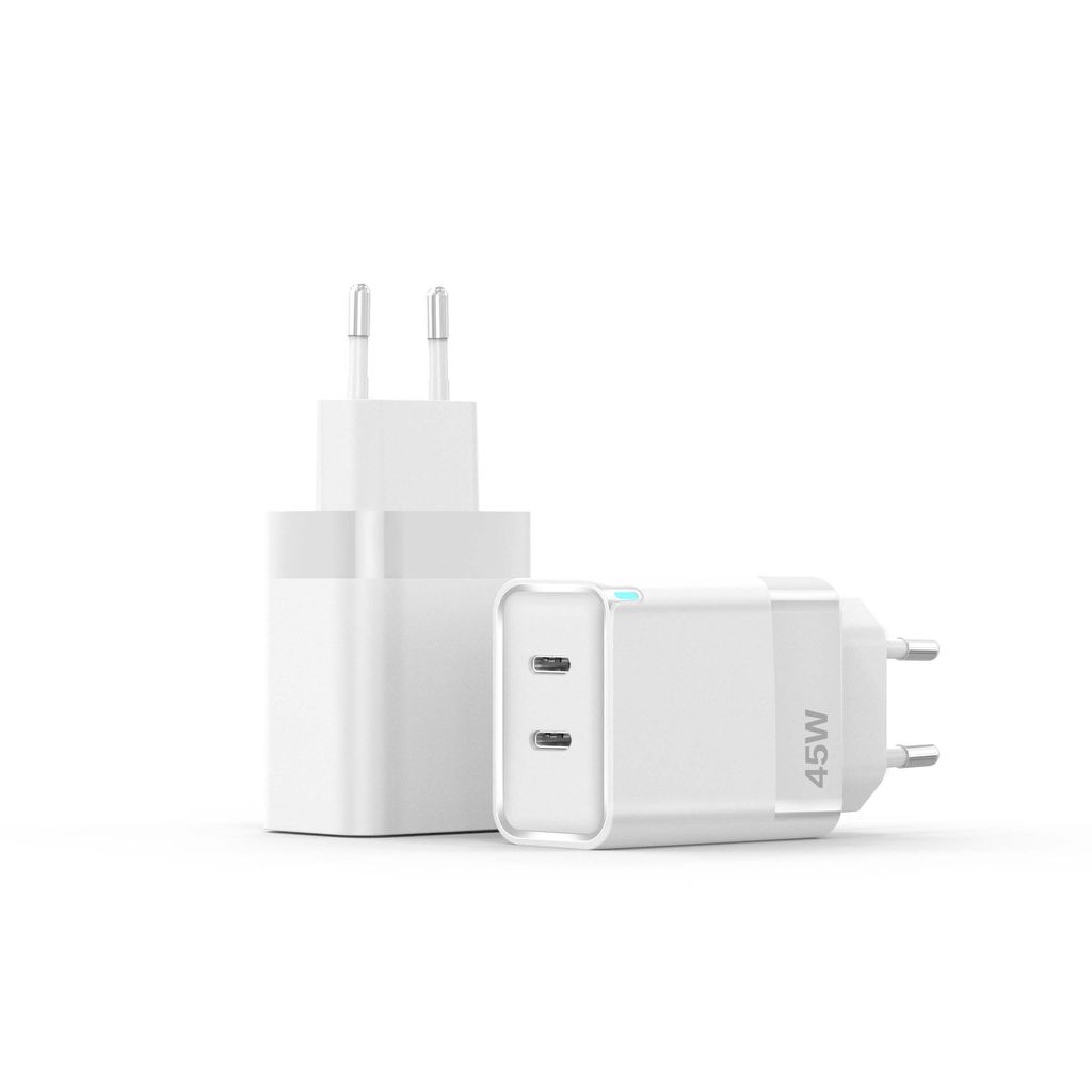 SiGN Dual USB-C PD Lader 45W for bærbar PC og smarttelefoner - Hvit