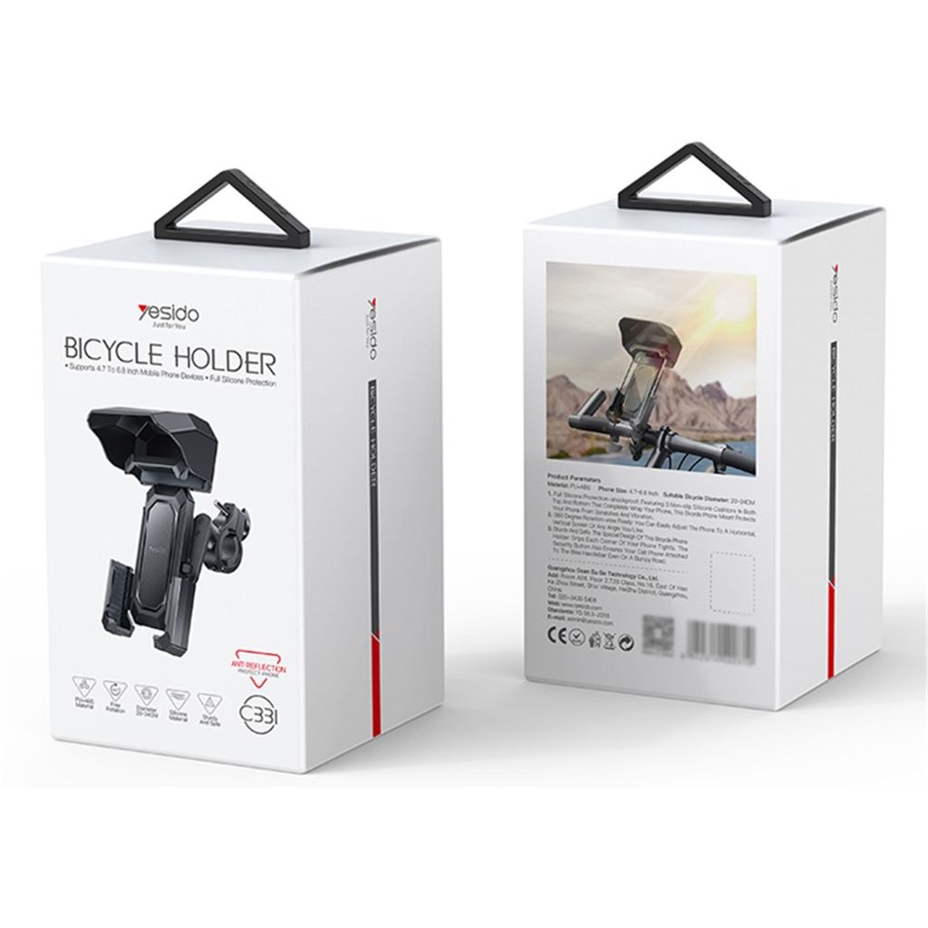 YESIDO C331 mobiltelefonholder med solskjerm for sykkel/motorsykkel/elscooter - Svart