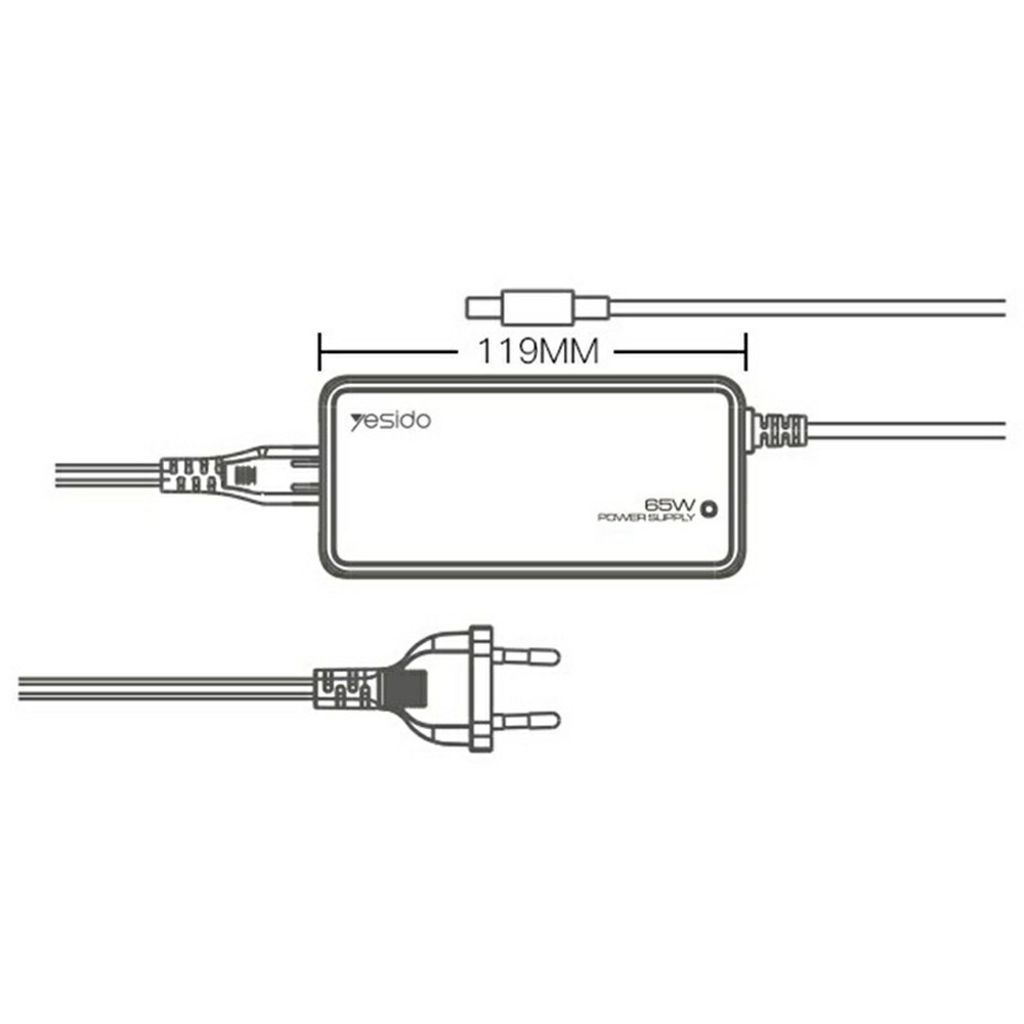 YESIDO CG11E Universal Laptop Oplader 65W Hurtig Oplader med 15 DC Stik