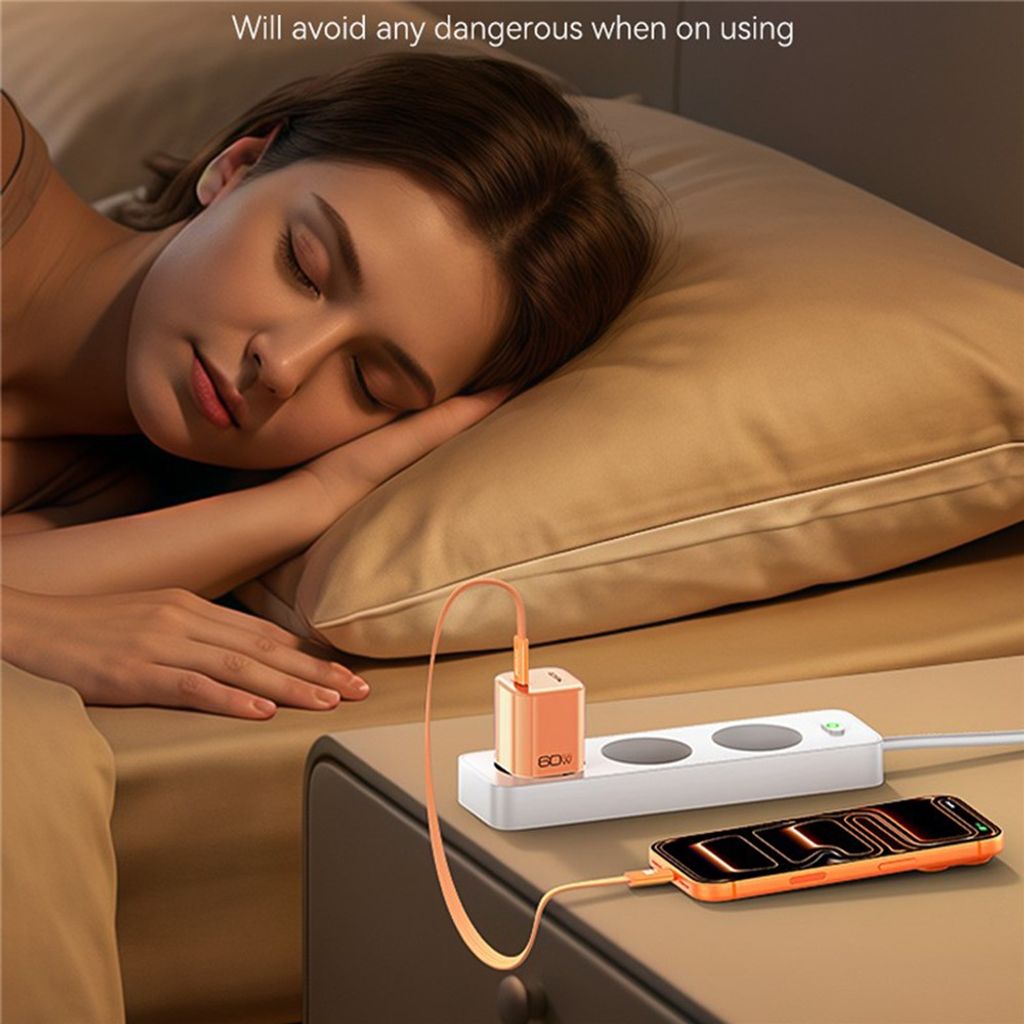 Yesido YC117 60W USB-C GaN-vegglader med USB-C-kabel – oransje
