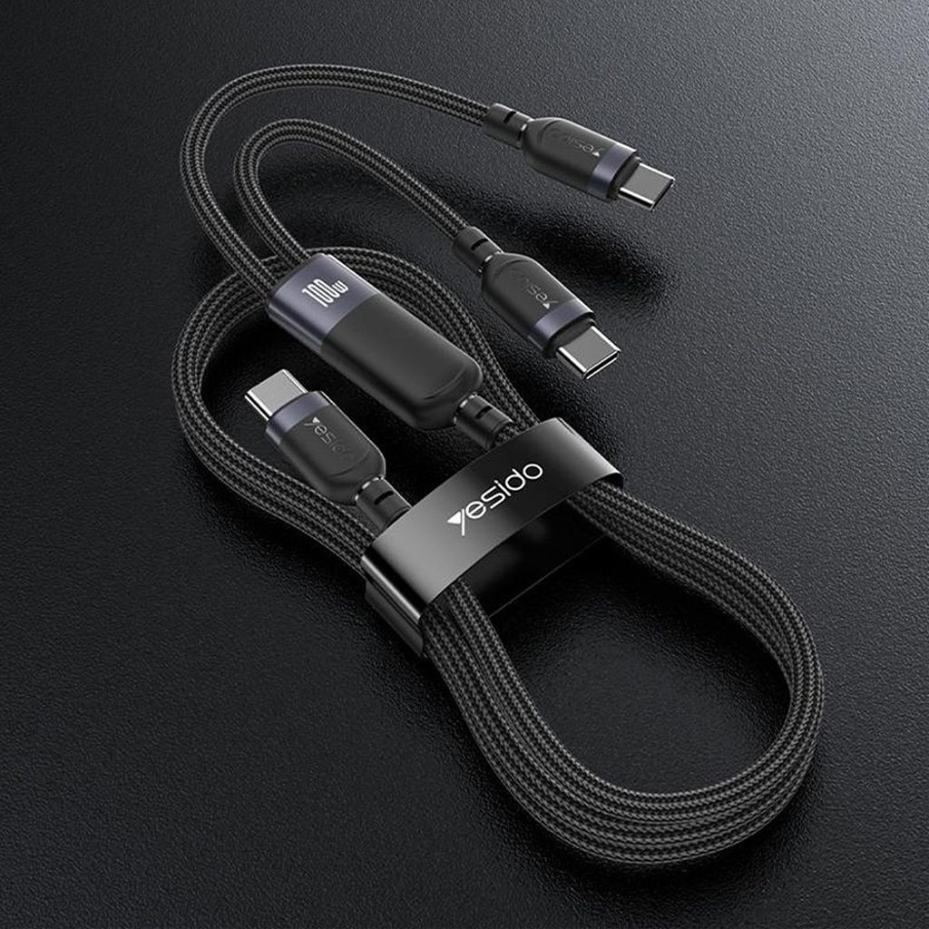 Yesido 2-i-1 USB-C-kabel till 2x USB-C 100W, 1,2 m