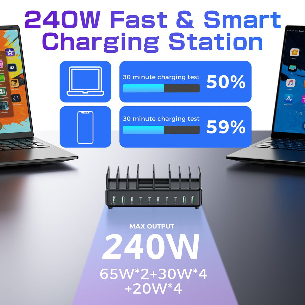 SiGN Laddningsstation med 10 portar, 240W – svart