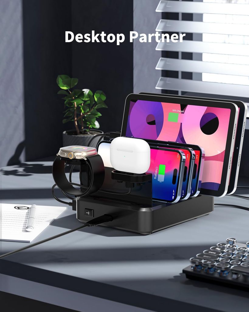 NEXTBATT Laddningsstation med 6 portar, 120W – svart