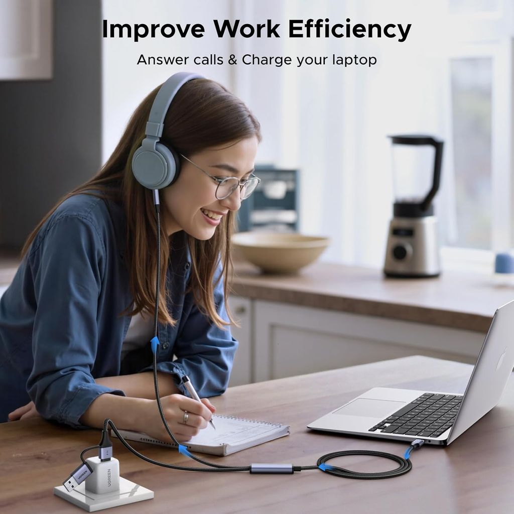 UGREEN USB-C till 3,5 mm ljudadapter och laddningskabel, 1,5 m