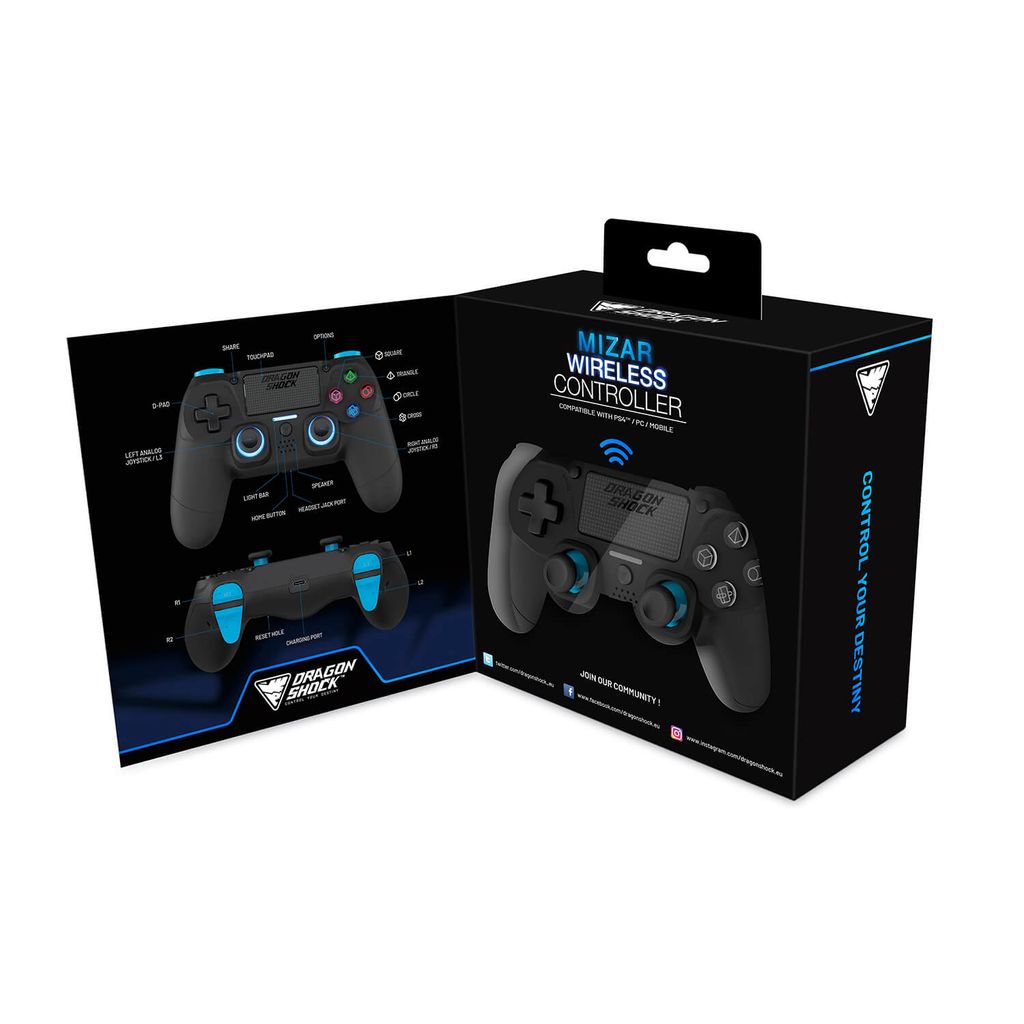 DragonShock Mizar trådløs controller til PS4 – sort