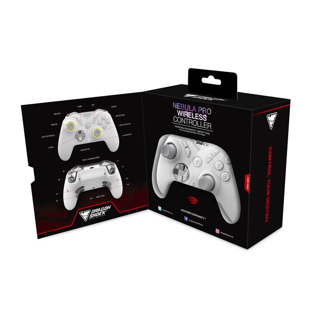 DragonShock Nebula Pro Wireless Controller for Nintendo Switch - White