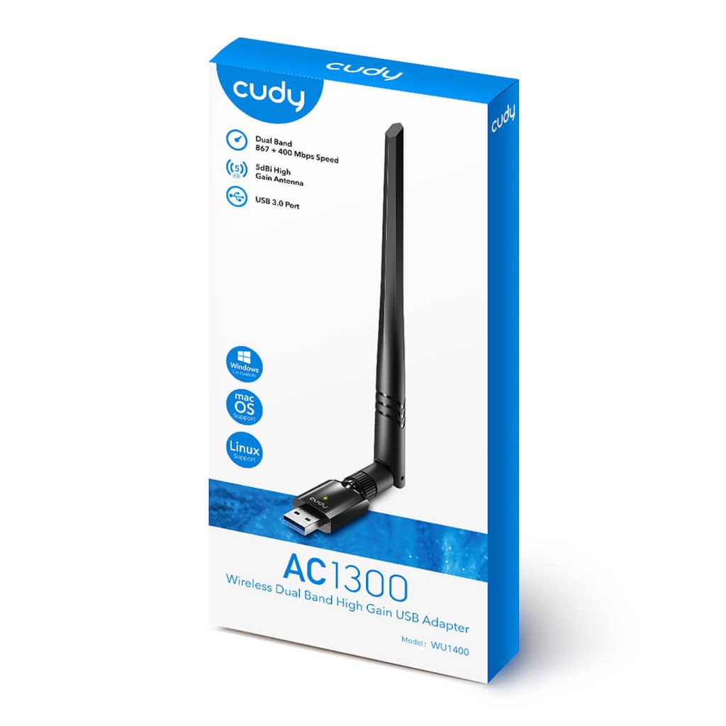CUDY WU1400 USB Nätverksadapter AC1300 High Gain – Svart