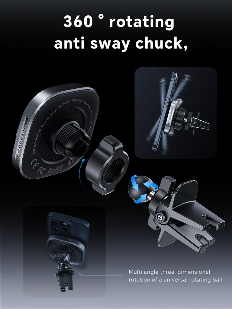 SiGN Magnetisk Bilhållare Trådlös laddare Luftventil 15W