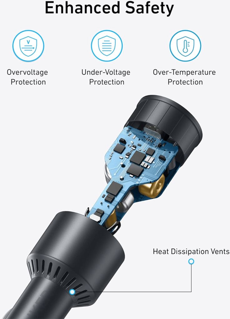 Anker billader 167W med 3 porte og USB-C kabel – grå