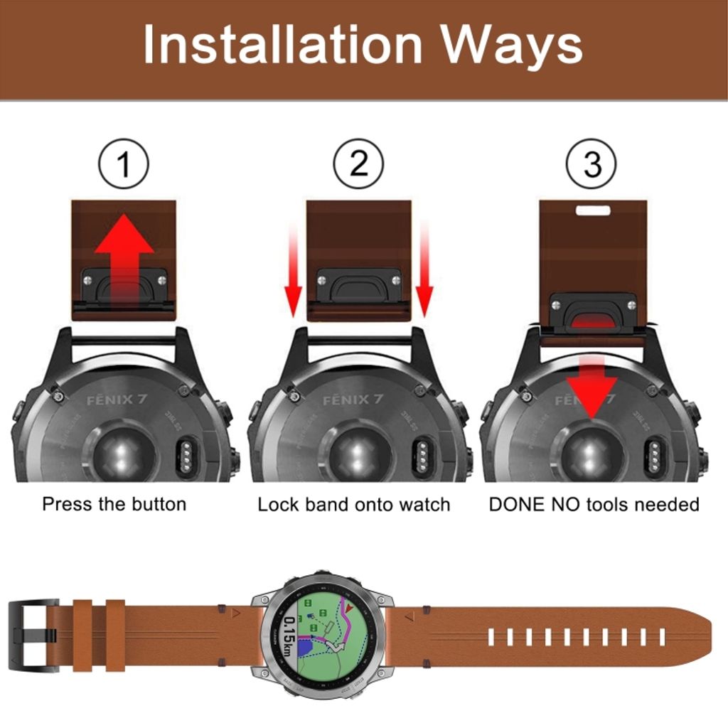 Garmin Instinct 2 Solar Kockarmband i läder med stålspänne - Brun