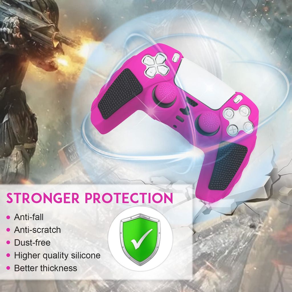 Silikonbeskyttelsesetui til Sony PS5 Gamepad i silikon med vippehetter – svart/rød