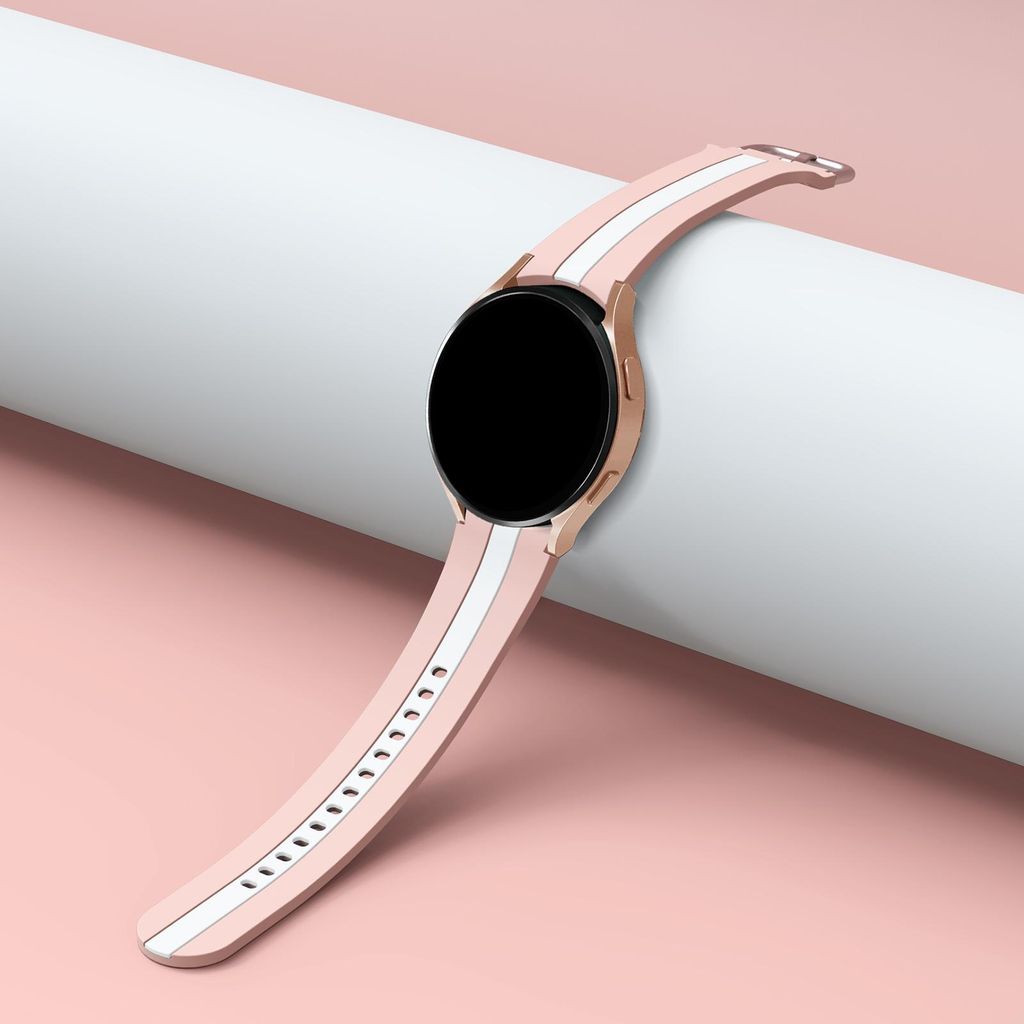 Samsung Galaxy Watch 7/6/5 -kellonrannekkeet silikonikuviolla ja pystysuorilla raidoilla – pinkki/valkoinen