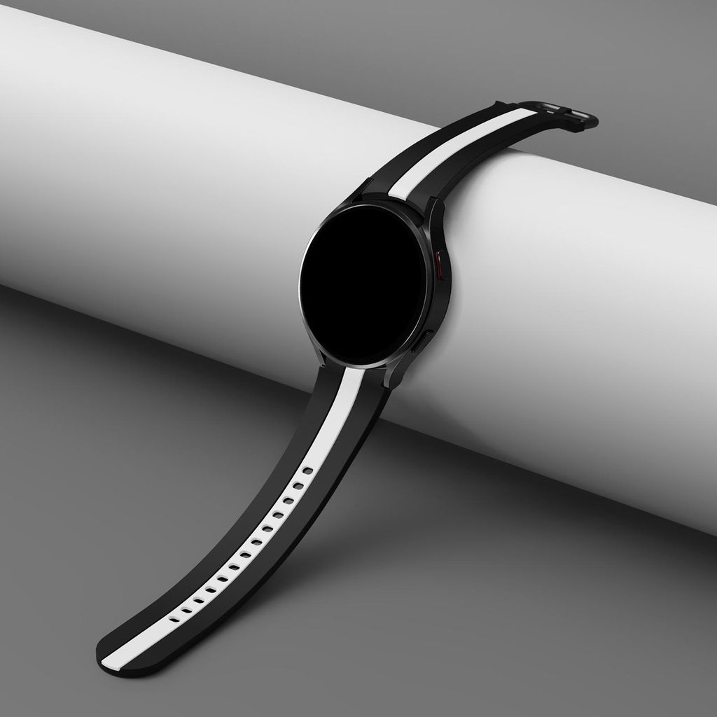Samsung Galaxy Watch 7/6/5 -kellonrannekkeet silikonikuviolla ja pystysuorilla raidoilla – musta/valkoinen