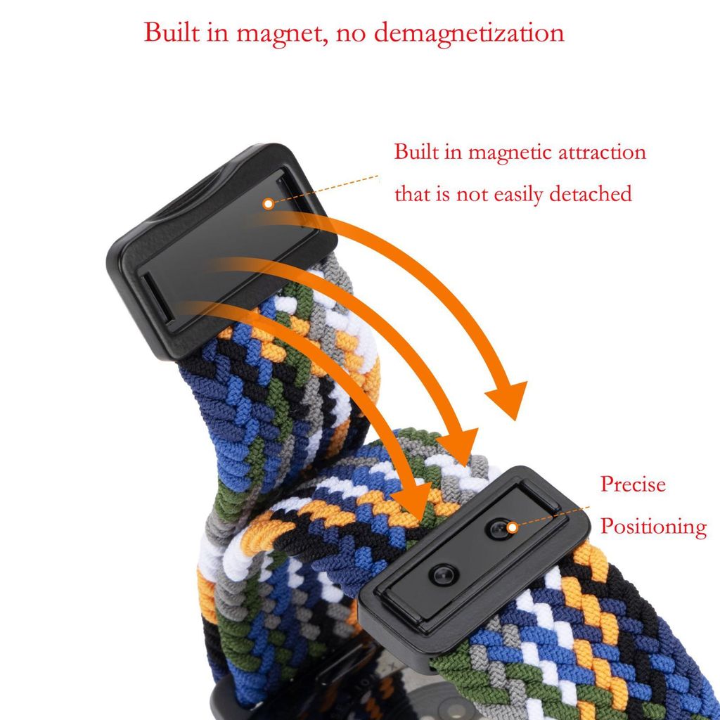 Apple Watch 49/46/45/44/42 mm kellonranneke punotulla nailonisella magneettisoljella – musta