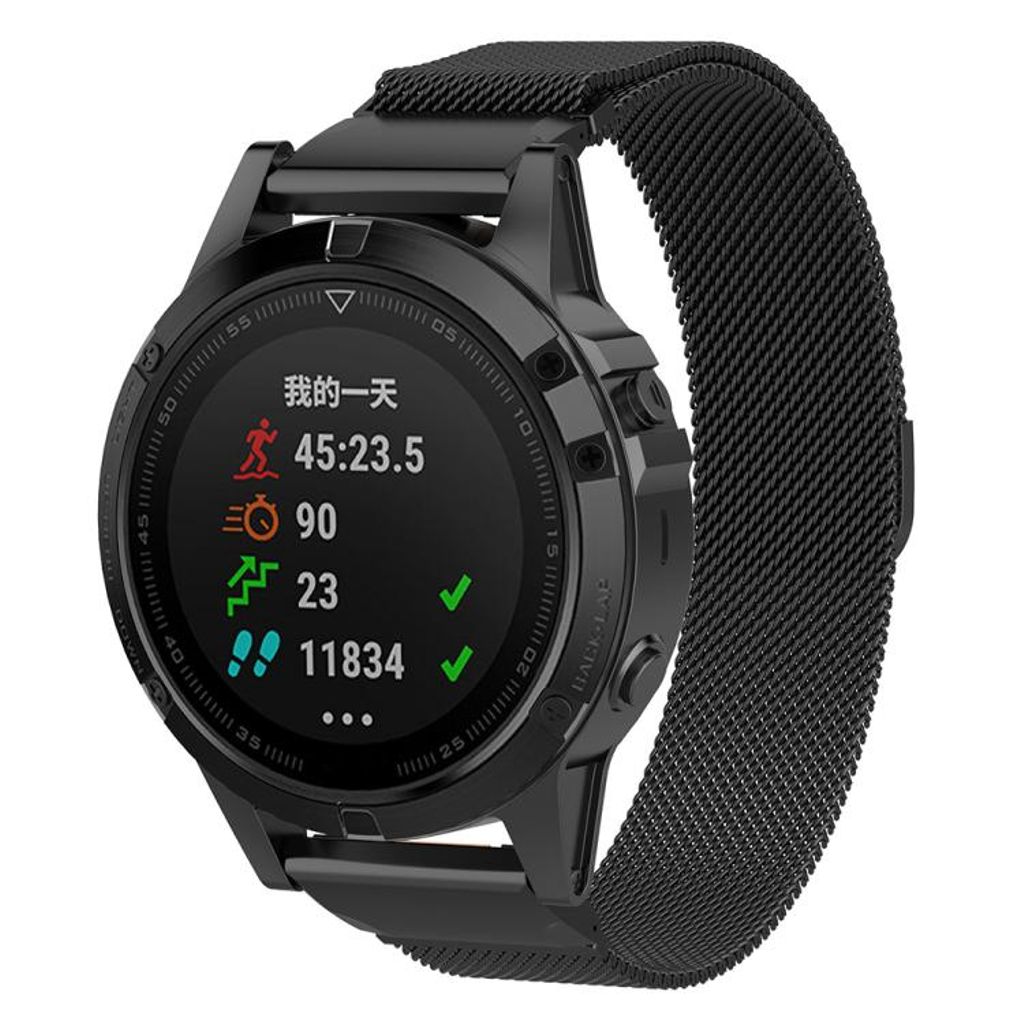 Garmin Fenix 7/6/5 Kellonranneke milanese-metalli - Musta