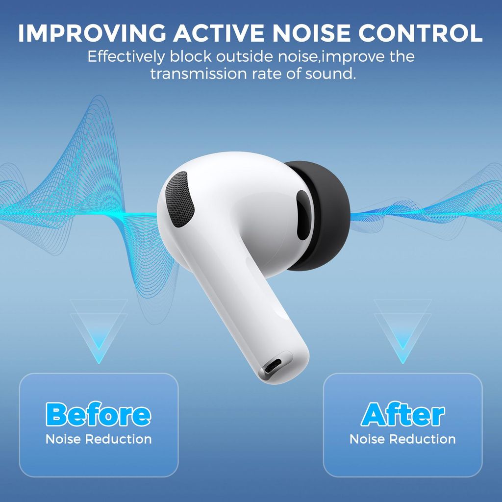 XDcase AirPods Pro 3 silikonøretupper + rengjøringsbørste, 4 par – svart
