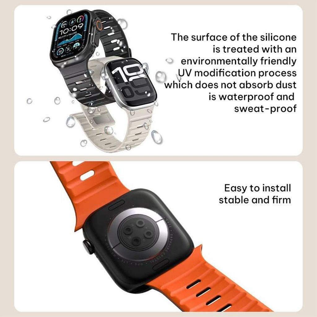 Apple Watch 42/44/45/46/49 mm kellonranneke silikonimagneetilla – musta
