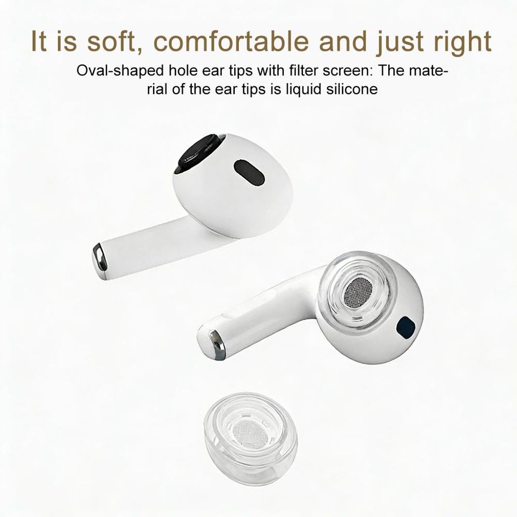 AirPods Pro/Pro 2 Silikonøretupper + Rengjøringsbørste, 4 Par - Gjennomsiktige