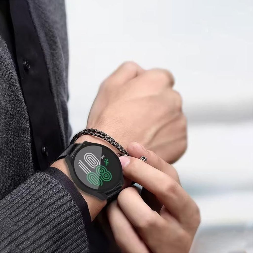 Samsung Galaxy Watch7 44mm Milanolainen kellonranneke + sisäänrakennettu näytönsuoja - hopea
