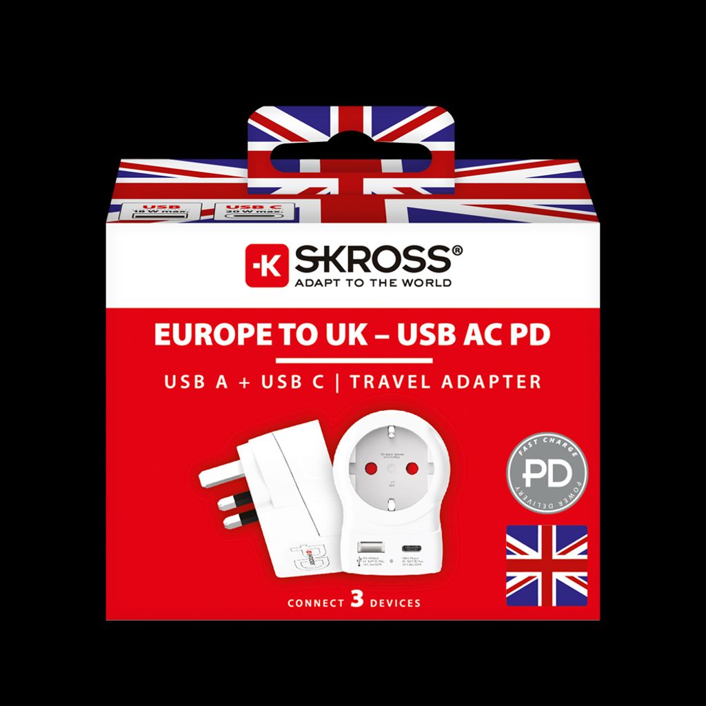 SKROSS Reiseadapter Europa til Storbritannia med USB-A/USB-C 20W PD