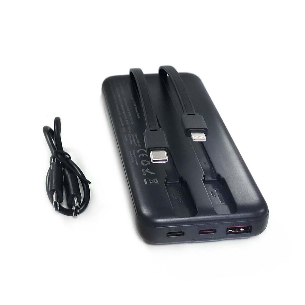 SiGN Kraftig Powerbank med Indbyggede Kabler, 10000mAh - Sort