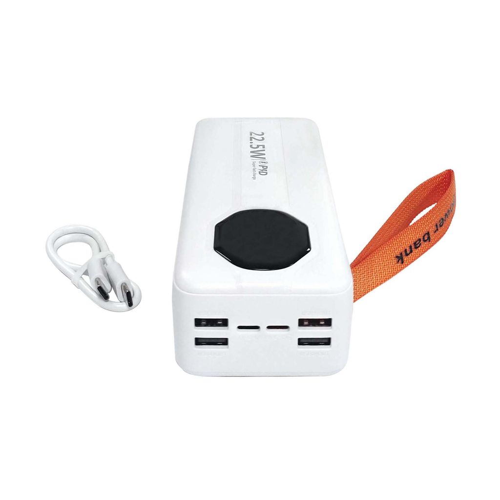 SiGN Kraftig Powerbank med Indbyggede Kabler, 30000mAh - Hvid