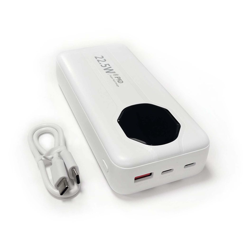 SiGN Kraftig Powerbank med Indbyggede Kabler, 20000mAh - Hvid