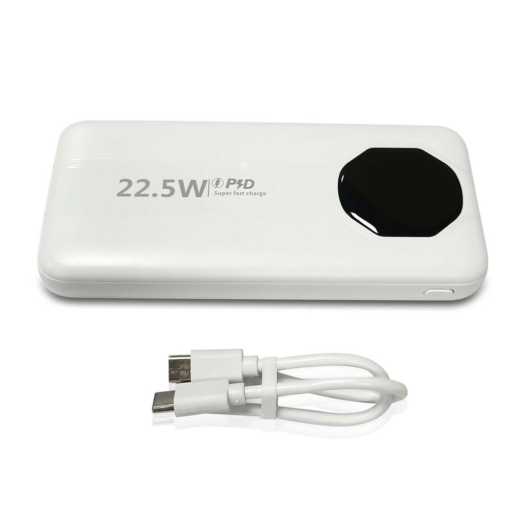 SiGN Kraftig Powerbank med Indbyggede Kabler, 10000mAh - Hvid