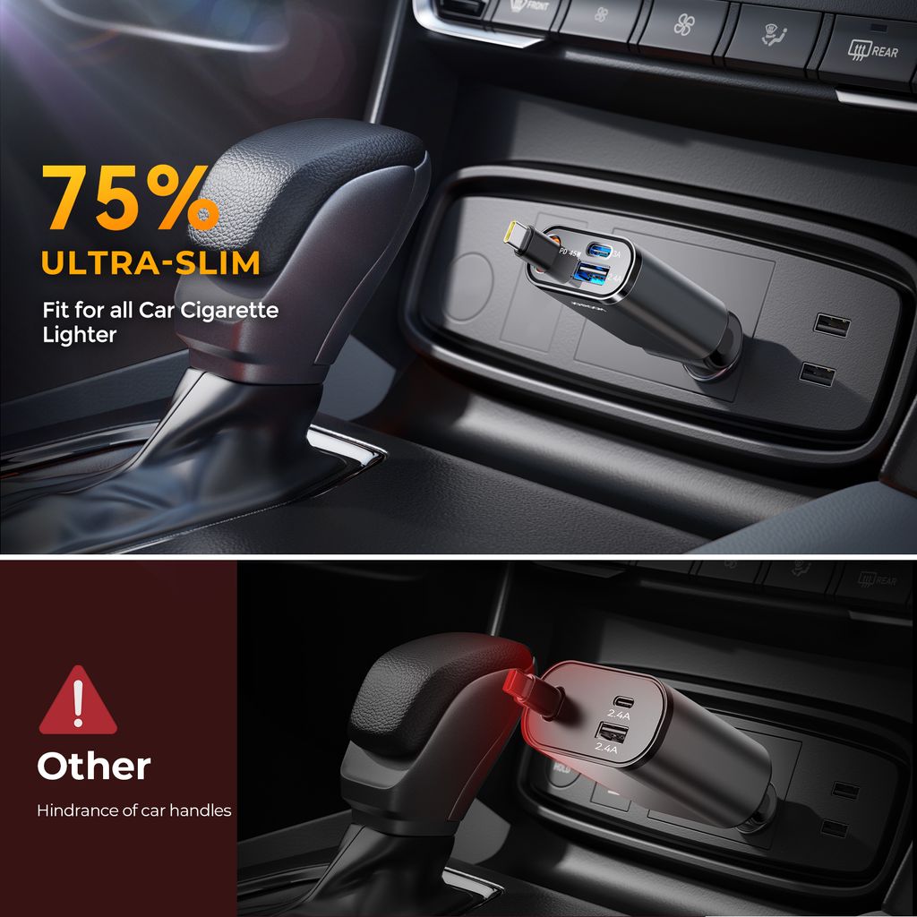 Joyroom JR-CL22A 3-i-1 billader 60W med uttrekkbar USB-C-kabel