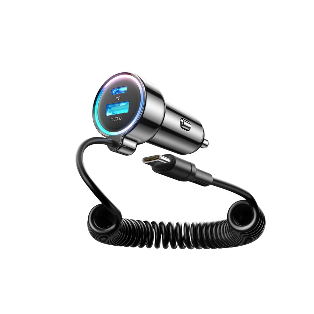 Joyroom JR-CL07 3-i-1 90W billaddare USB-C/USB-A portar med USB-C kabel – svart