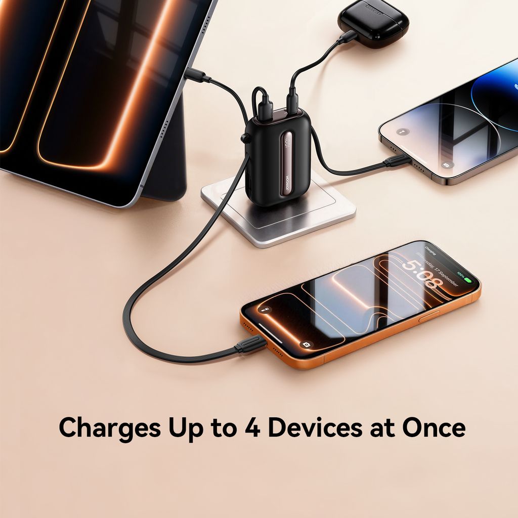Joyroom JR-L012 Ultra powerbank 20000mAh met USB-C/Lightning-kabels - Abrikoos