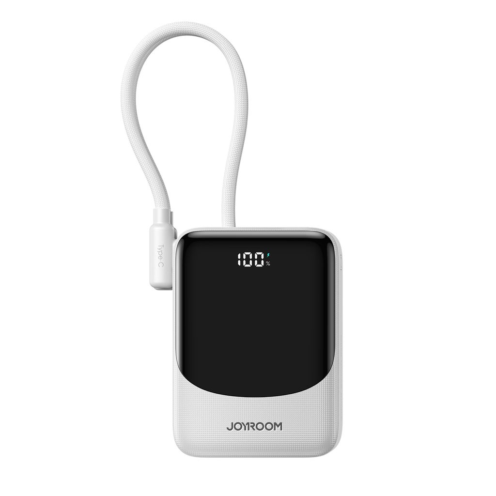 Joyroom JR-PC1 22.5W mini powerbank 10000mAh med USB-C/Lightning-kablar – vit