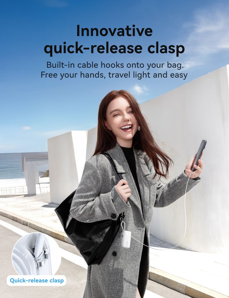 Joyroom JR-PR2L 35W Mini Powerbank 10000mAh med USB-C/Lightning-kablar - Orange