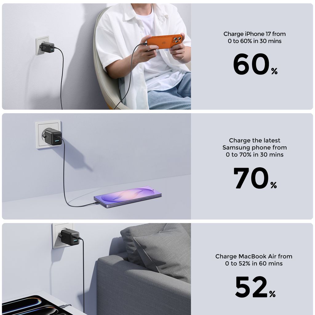 Joyroom JR-TG8 45W USB-A/USB-C wandlader GaN – Zwart