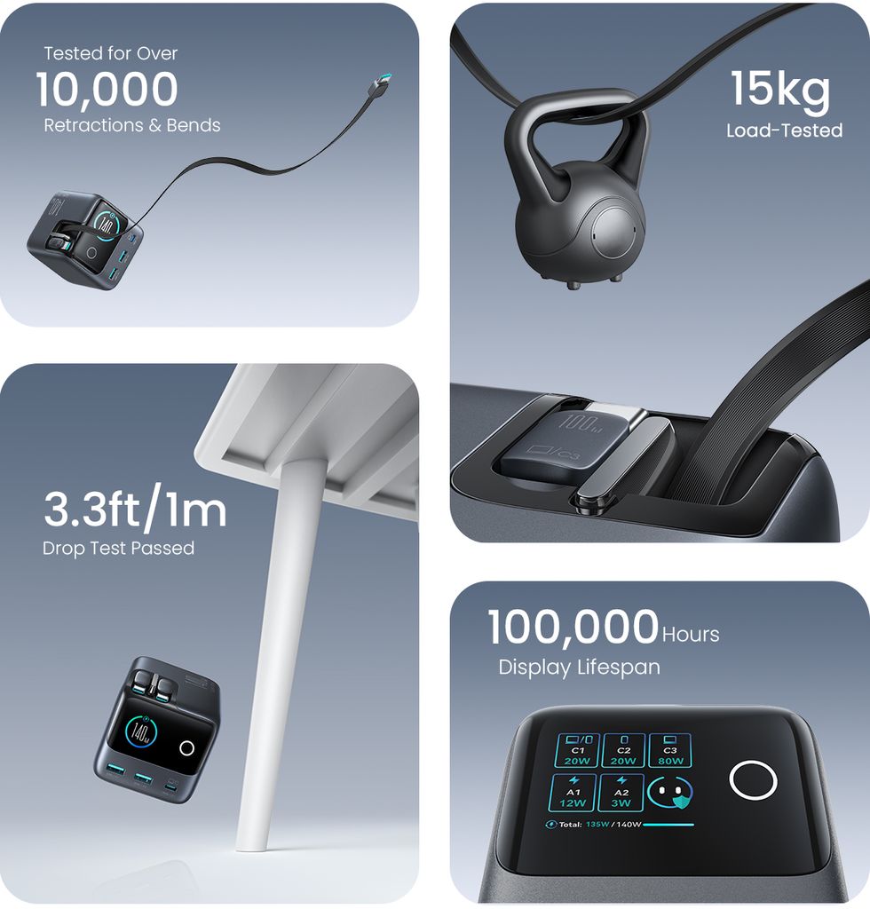 JOYROOM PODIX JR-TRD01 140W 5-in-1 GaN-latausasema - Harmaa