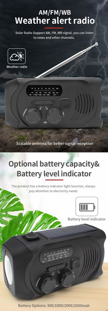 SiGN Vevradio med Solceller, Ficklampa och 2000mAh Powerbank