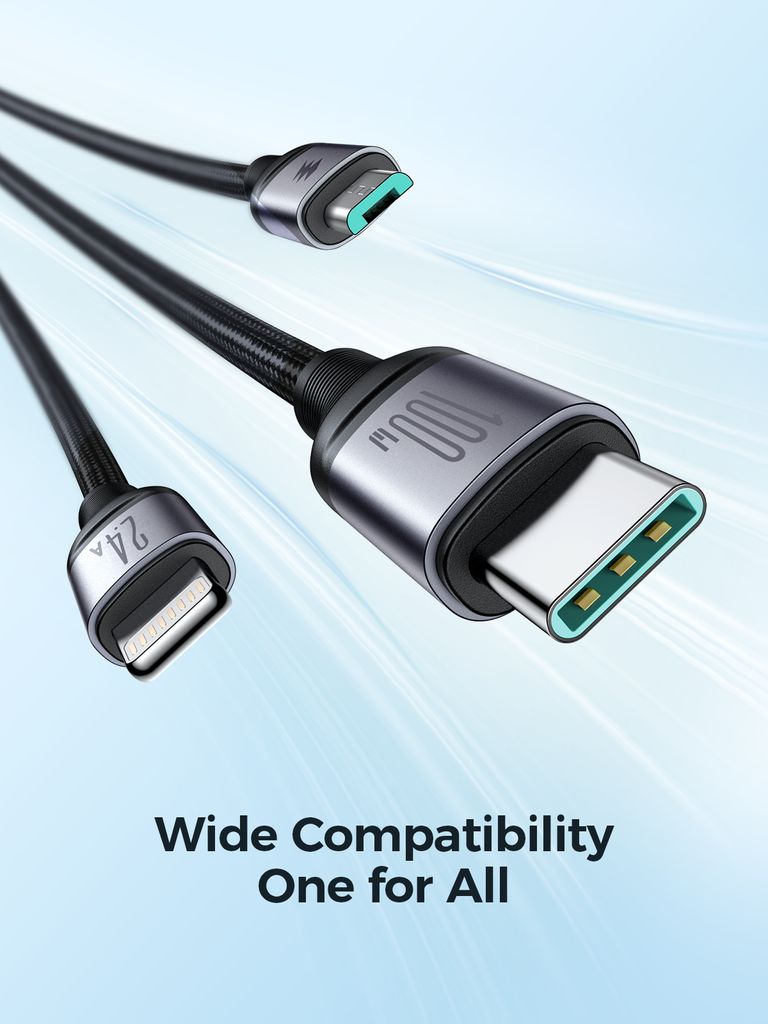 Joyroom 3-in-1 USB-A - Lightning, USB-C, Micro-USB, 100W, 1.2m - Musta