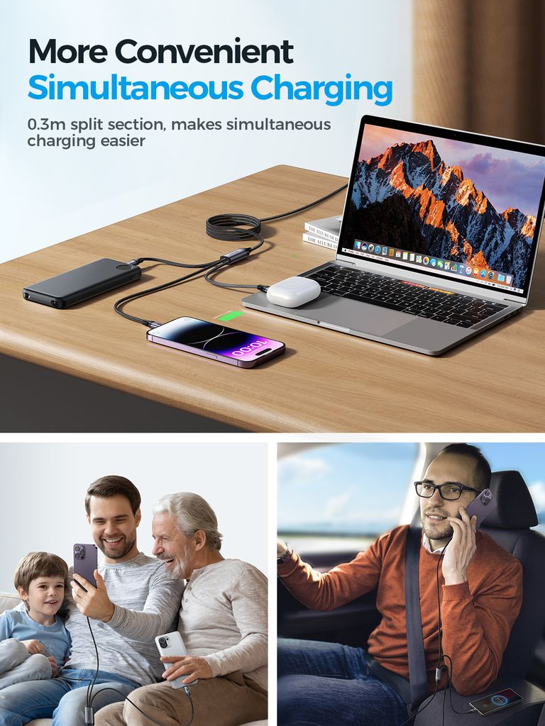 Joyroom 3-in-1 USB-C - Lightning, USB-C, Micro-USB, 100W, 1.2m - Musta