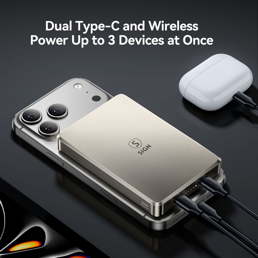 SiGN ultratynn magnetisk powerbank 10000mAh, 22,5W – Titan
