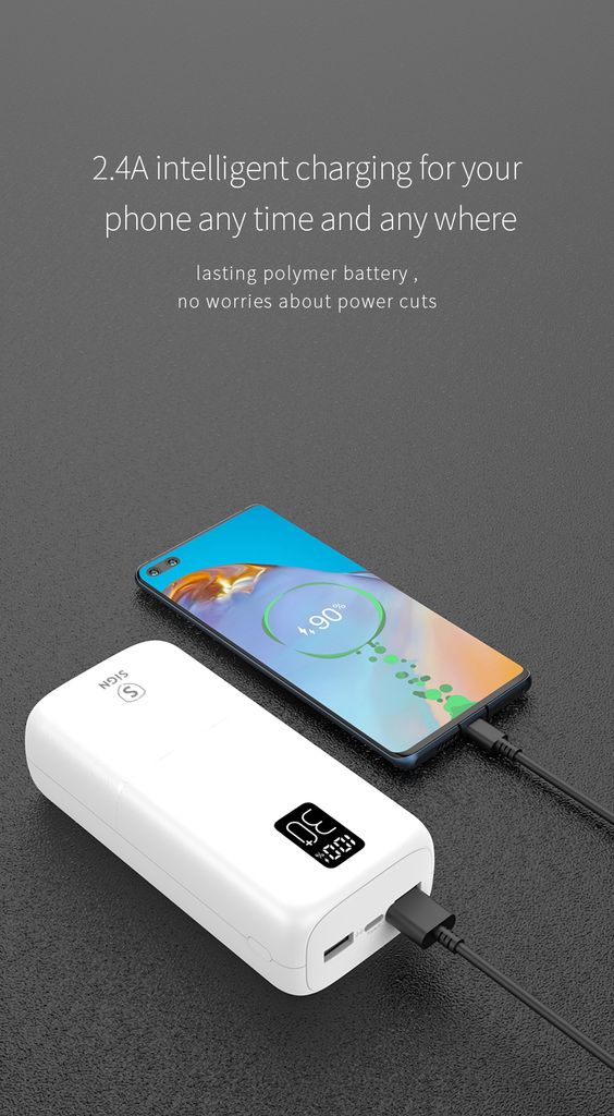 SiGN Varavirtalähde 22,5 W 30 000 mAh USB-C ja USB-A - Valkoinen