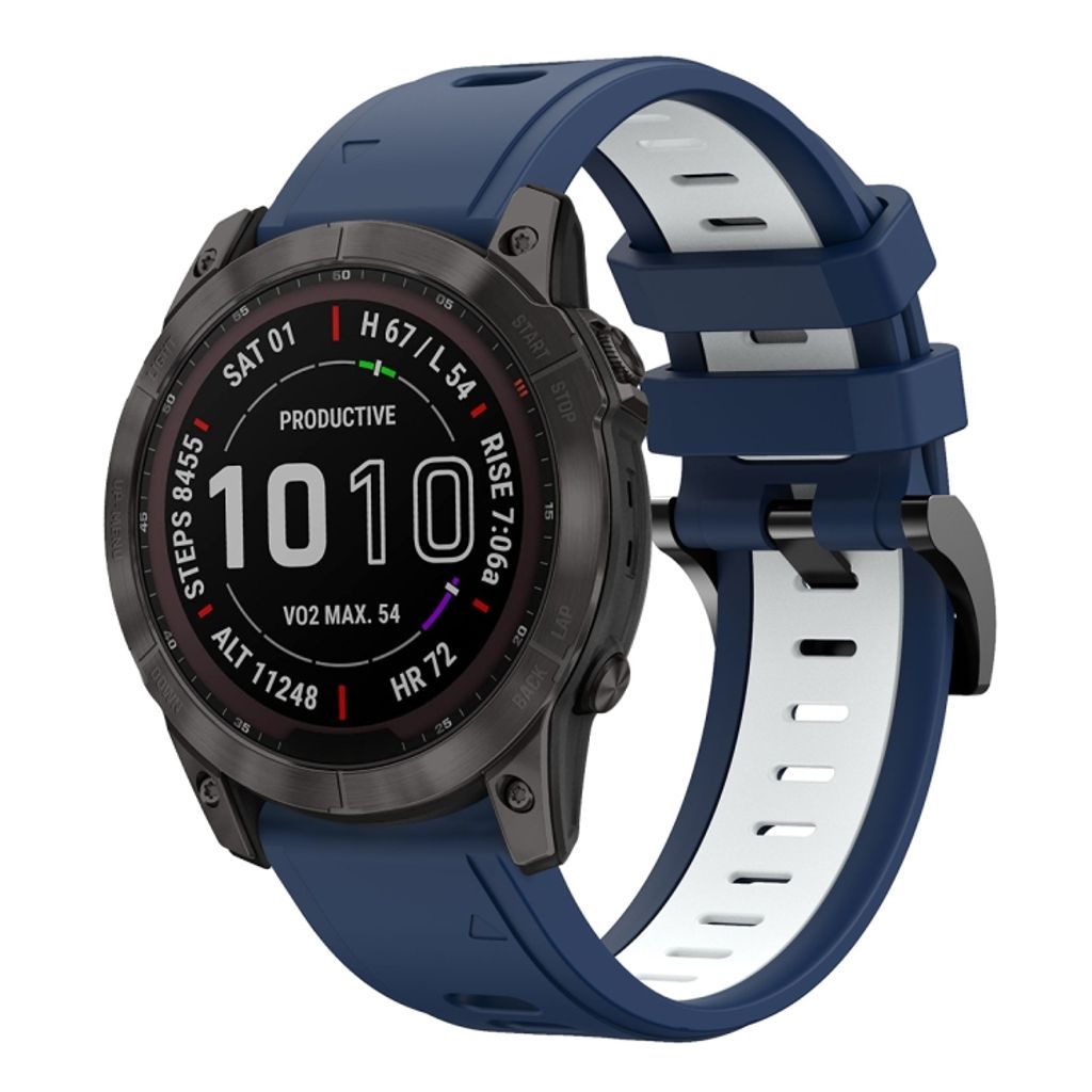Garmin Fenix 7X Solar Klokkereim i silikon tofarget - Blå / Hvit