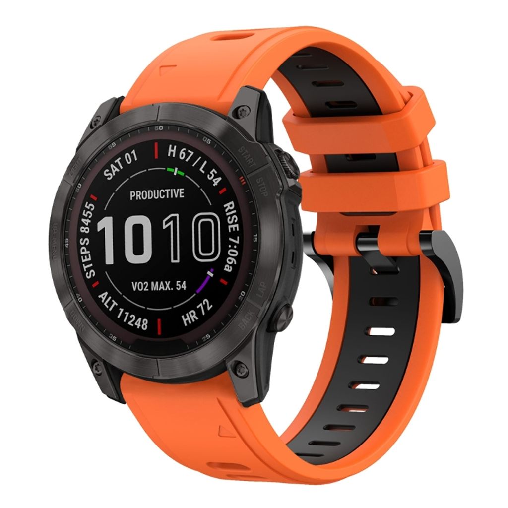 Garmin Fenix 7X Solar Klokkereim i silikon tofarget - Svart / Oransje