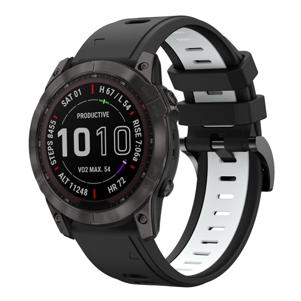 Garmin Fenix 7X Solar Klokkereim i silikon tofarget - Svart / Hvit